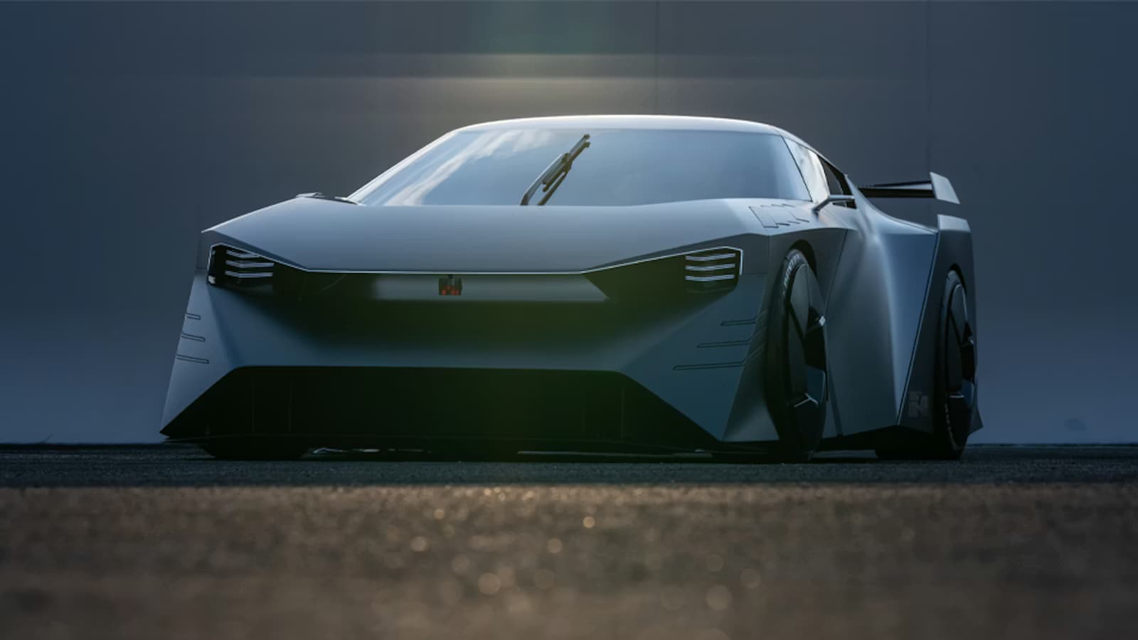 A close up of carbon fiber aerodynamic vents and futuristic body panels on a high performance concept vehicle